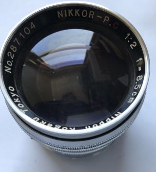 Tokyo 85mm f2 Nikon rangefinder lens 8.  5cm RF camera nikkor P C - S mount MIOJ 3