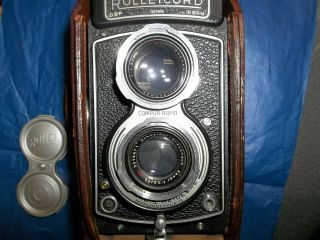 Vtg Rolleicord Tlr Camera Xenar 1:3,  5/75 Lens Leather Case And Lens Cover Exc,