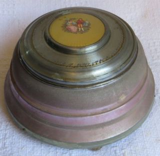 Vintage 1900s Metal Powder / Trinket Music Box Victorian Enamel Inlay