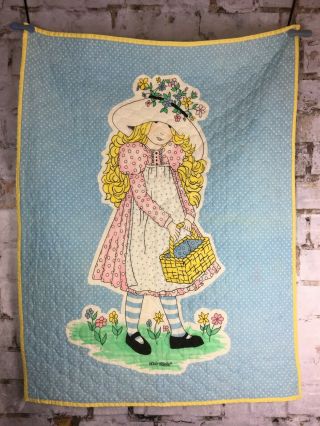 Vintage Holly Hobbie Quilt Blanket 32x42 Wall Hanging Handmade Throw
