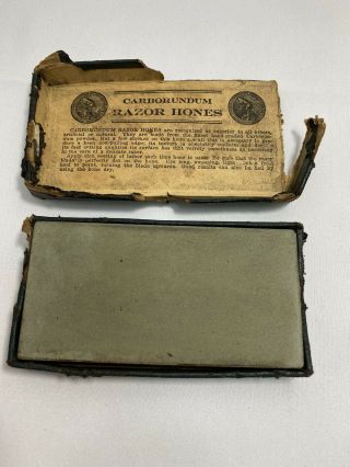 Vintage Rare Carborundum Razor Hone Sharpener With Advertising