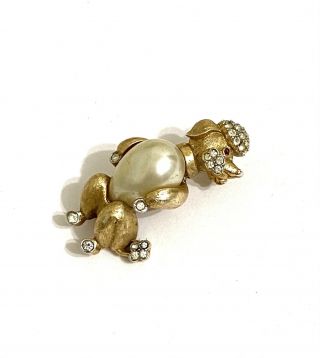 Vintage Gorgeous Rhinestone Jelly Belly Trifari Pearl Glass Poodle Brooch Pin