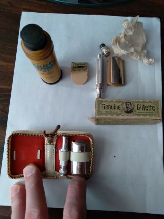 1930s Vintage Antique Shaving Kit,  With Foot Powder,  Rare Items
