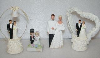 3 Vintage Chalk/compo Bride & Groom Wedding Cake Topper,  Sm Bisque