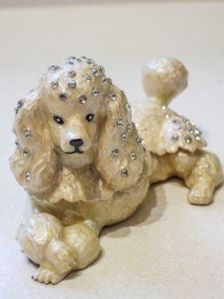French Poodle Enamel Trinket Box - Adorned With Austrian Crystals - Perfect