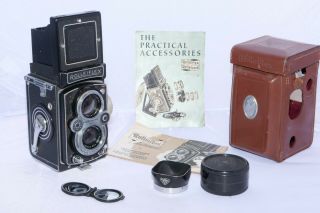 Rolleiflex Automat Mx 6x6cm Tlr Camera With 75mm F3.  5 Tessar Lens.  Hood.  Case.