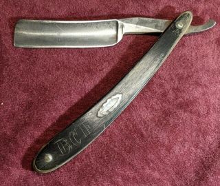 Early Antique Straight Razor / Horn,  Mother Of Pearl Inlay,  Carvings