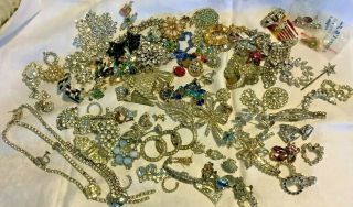 2,  Pounds Of Vintage Rhinestone Jewelry For Repair And Parts Various Ages