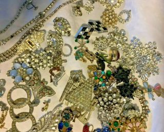 2,  Pounds of Vintage Rhinestone Jewelry for Repair and Parts Various Ages 2