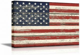 Wall26 - Usa Flag On Vintage Wood Background - Canvas Art Wall Decor