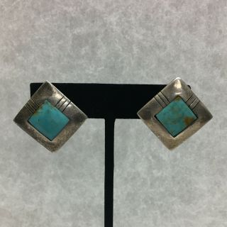 Old Pawn Vintage Navajo Attractive Turquoise Sterling Silver Post Earrings 9.  9g