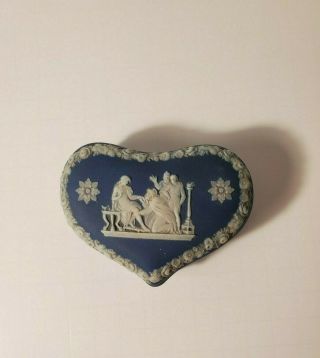 Vintage Wedgwood Blue And White Jasperware Heart Shaped Trinket Box