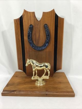Vintage 1960’s Horse Show Trophy Wood Metal Horse & Horse Shoe