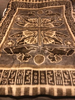 Vintage,  Biederlack,  W.  Germany Reversible Blanket Egyptian Hieroglyphics - Lions - Ln