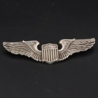 Vtg Sterling Silver Wwii Military Air Force Pilot Shield Wings Brooch Pin - 18g