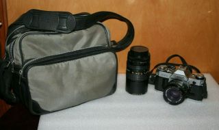 Canon Ae - 1 Film Camera 35mm With Fd 50mm 1:1.  8 & F 80 - 200 Mm Zoom Lens & Bag