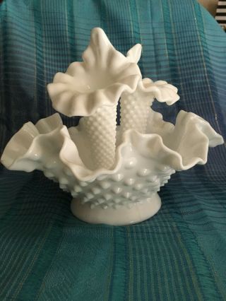 Vintage Milk Glass,  Flower Frog Vase,  3 Detachable Single Stem Centers,