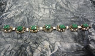 Vintage Mexican Sterling Silver And Green Onyx Panel Bracelet,  Taxco