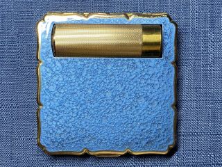 Vintage Blue Enamel Stratton England Dual Compact Powder Lipstick Mirror Vanity