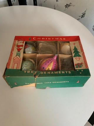 4 Vintage Large Glass Christmas Ornaments Ball Made In Poland Hand Painted Box