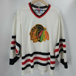 Vintage Chicago Blackhawks Ccm Nhl Hockey Jersey Size Large Men’s White