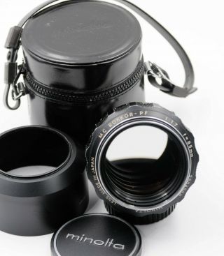 Minolta Mc Rokkor - Pf 85mm 1:1.  7 Lens W/ Caps,  Hood And Case