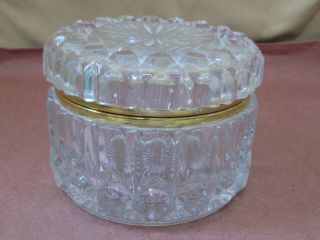 Vintage Pressed Glass Round Heavy Hinged Dresser Powder Jar Box