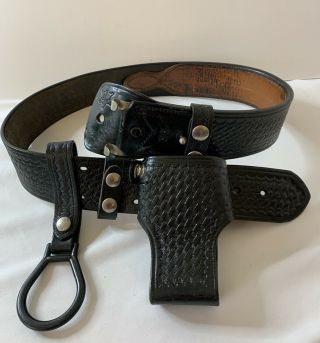 Vintage Tex Shoemaker 36 Basket Weave Belt W/ Attachments Bianchi Handcuff Case