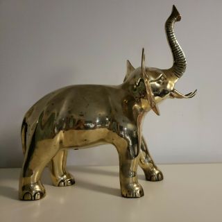 Mcm Vintage Brass African Elephant Statue Figurine Sculpture Art Large Gold 14.  5