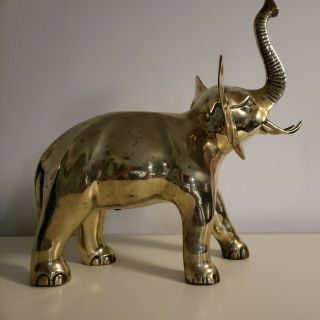 MCM Vintage Brass African Elephant Statue Figurine Sculpture Art LARGE Gold 14.  5 2