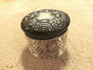 Vintage Glass Powder Jar Trinket Box Pewter Lid