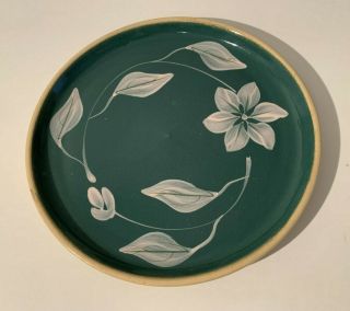 Vintage Watt Pottery Starflower Plate 10” Green Teal With White
