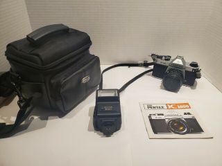 Asahi Pentax K1000 Slr Film Camera With Bag And Flash