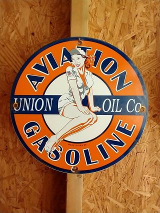 Vintage Porcelain Union Oil Aviation Avgas Gas Gasoline Sign