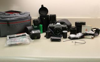 Asahi Pentax K1000 Se 35mm Slr Camera With Accessories -