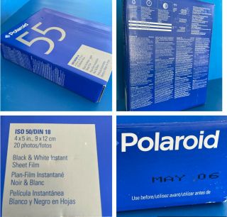 Box Polaroid 55 Black White Instant Sheet Film 4x5 Iso 50.  Exp 05/06