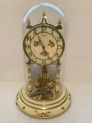 Vintage Kundo 400 Day Anniversary Dome Clock Kieninger Obergfell W/floral Design