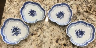 Set Of 4 Vintage Royal Copenhagen Tranquebar Blue Leaf Shaped Dishes Bowls Euc