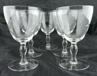 Vintage Wine/water Glass Set 5,  Wheat Etched,  Glassware Barware Stemware