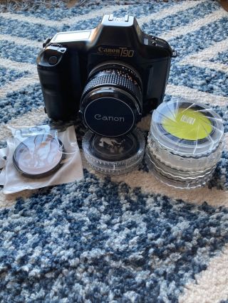 Canon T90 Vintage 35mm Slr Camera 24mm Lens 7 Filters Bag
