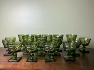 16 Vintage Indiana Glass Colony Park Lane Green Footed Goblets