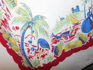 Vintage BOLD Color Pre Disney FLORIDA Map Tablecloth Flamingos Palm Trees 58x53 2