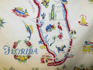Vintage BOLD Color Pre Disney FLORIDA Map Tablecloth Flamingos Palm Trees 58x53 3