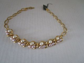 Vintage Trifari Gold Tone And Faux Pearls 17 In.  Necklace No.  1351