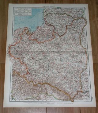 1930 Vintage Map Poland Lithuania Ukraine Belarus Danzig Lviv Vilnius