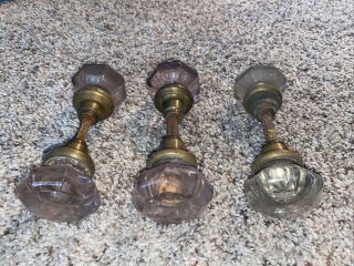 Vintage 8 Points Crystal Clear Glass Door Knobs Handle Brass /purple