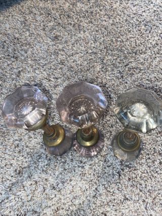 Vintage 8 Points Crystal Clear Glass Door Knobs Handle Brass /Purple 2