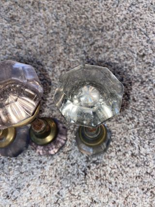 Vintage 8 Points Crystal Clear Glass Door Knobs Handle Brass /Purple 3
