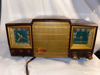 Vintage General Electric Box Musaphonic Tube Radio Alarm Clock Model 590 Ge Swag
