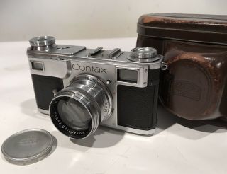 Vintage Contax Ikon Ii Camera W/ Carl Zeiss Jena 2 Sonnar 5 Cm F/1.  5 Lens & Case